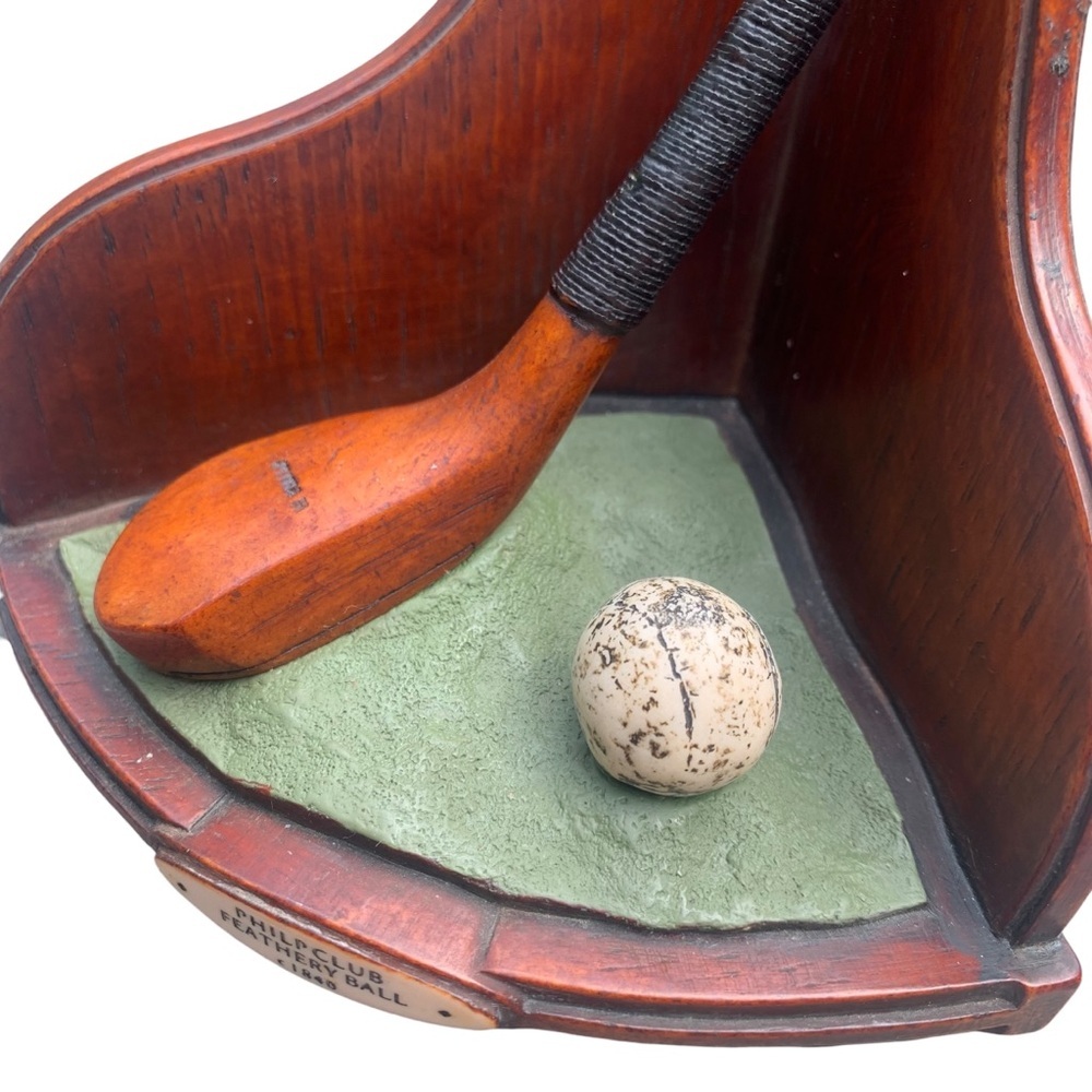 ENESCO VTG Golf Bookends Sculpture Philp Club Feathery McEwan Club Gutta Ball - Picture 8 of 9